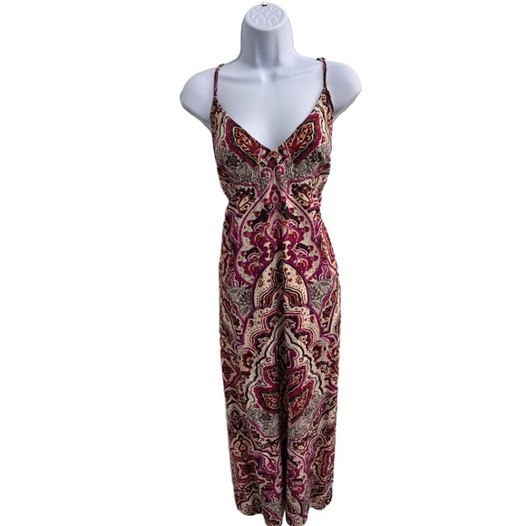 Lucky Brand MultiColor Sleeveless Spaghetti Straps VNeck Maxi Dress Medium - Picture 2 of 9